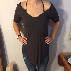 Brown Off The Shoulder Short Sleeve